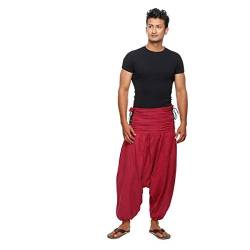 Simandra Haremshose Pumphose Aladinhose Pluderhose Yoga Goa Sarouel Baggy Freizeithose Schnürung Jaya Herren (Rot, L/XL) von Simandra