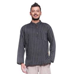 Simandra Herren Kurta Hemd aus Baumwolle Schwarz klassisch Streifen Lange Ärmel stilvoll lässige Passform für den Sommer (XL) von Simandra