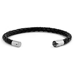 Simaru Handgeflochtene Echtlederarmband für Damen & Herren mit Magnetverschluss (21cm - L, Schwarz) von Simaru