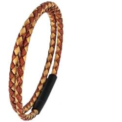 Simaru Lederarmband, 4mm geflochten zum Wickeln für Frauen & Männer, Echtleder-Wickelarmband mit Edelstahl Hakenverschluss, Premium-Qualität ((39cm Lenght - M), Hellbraun mix) von Simaru