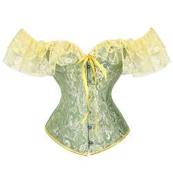 SimidunEUR Damen Korsett Bustier Vintage Corsage mit träger Spitze Blumen Ärmel Top Viktorianisch Korsage,Grün,32 von SimidunEUR