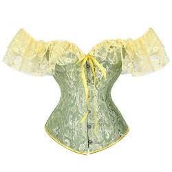 SimidunEUR Damen Korsett Bustier Vintage Corsage mit träger Spitze Blumen Ärmel Top Viktorianisch Korsage,Grün,40 von SimidunEUR