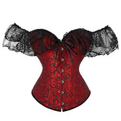 SimidunEUR Damen Korsett Bustier Vintage Corsage mit träger Spitze Blumen Ärmel Top Viktorianisch Korsage,Rot 2,46 von SimidunEUR