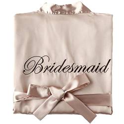 SimidunEUR Damen Satin Kimono Braut Robe Brautjungfer Robe Hochzeit Party Bademäntel für Trauzeugin Braut Nnachthemd Brautjungfer Morgenmäntel mit Stickerei,Bridesmaid Champagne,M von SimidunEUR