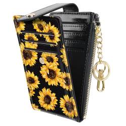 Schlanke RFID-blockierende Geldbörse für Damen, niedlich, klein, mehrere Karten, Organizer, Faltbörse mit Schlüsselbund und Reißverschlusstasche, Sonnenblume, Sonnenblumen von Simikol