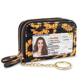Simikol Kreditkartenetui, klein, Doppelreißverschluss, Kartenetui für Damen, mit Schlüsselanhänger, Sonnenblume von Simikol
