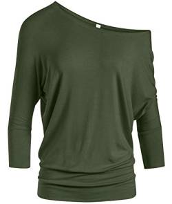 Dolman Tops für Frauen Sexy Schulterfrei Tops gebänderter Bund Hemden 3/4 Ärmel Regular und Plus Size Tops, olivgrün, Mittel von Simlu
