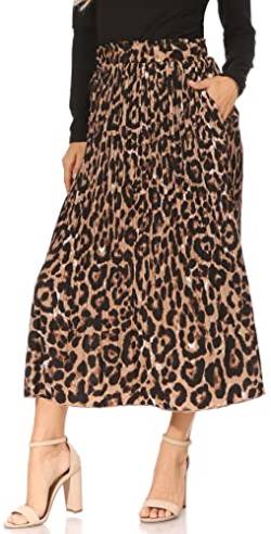 Faltenröcke für Damen mit Taschen, elastische Midiröcke mit hoher Taille, Reg & Übergröße, Damenröcke, lange Länge, leopard, Klein von Simlu