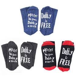 Joyfeel's Store 3 Paare Master Has Given Dobby a Sock Dobby is Free Socken Neuheit Lustige Sprichwort Baumwolle Crew Baumwoll Socken für Damen Herren Geschenk von Simoda