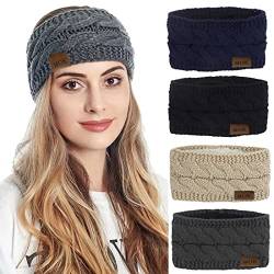 Simoda 4 Stück Damen Gestrickt Stirnband Mädchen Winter Kopfband Ohr Wärmer Haarband Ohrenschützer mit Weichem Fleece Innenfutter (#1) von Simoda