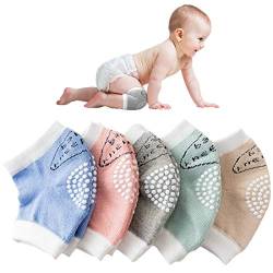 Simoda 5Paar Baby Knieschoner Krabbeln,Junge und Mädchen mit Gummipunkte Verstellbare Anti Rutsch Krabbelhilfe Baumwolle Beinlinge Unisex Atmungsaktiv Elastische Knieschützer von Simoda