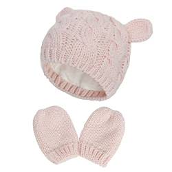 Simoda Neugeborene Baby Mütze und Kratzfäustlinge Set Gestrickte Warme Wintermütze Handschuhe Set für 0-18 Monate (Rosa, 3-6 Monate) von Simoda
