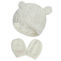 Simoda Neugeborene Baby Mütze und Kratzfäustlinge Set Gestrickte Warme Wintermütze Handschuhe Set für 0-18 Monate (Weiß, 3-6 Monate) von Simoda
