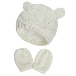 Simoda Neugeborene Baby Mütze und Kratzfäustlinge Set Gestrickte Warme Wintermütze Handschuhe Set für 0-18 Monate (Weiß, 6-18 Monate) von Simoda