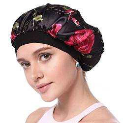 Simoda Satin Floral Night Cap für lockiges Haar Elastisches Band Schlafmütze Haarpflege Satin Haube (#1) von Simoda