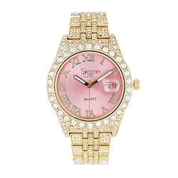 Simone Chic Damen-Armbanduhr ST10226RND-LA mit römischen Ziffern, leicht ablesbares Datum und bunte Zifferblätter, Hip-Hop-Uhr, ST10226RND-LA GLD-Pink, ST10226RND-LA GLD-Pink von Simone Chic