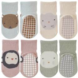 Simpeak Socken Baby, ABS Socken Baby Anti Rutsch, Rutschfeste Babysocken Junge Mädchen, Stoppersocken Baby 0-1 Jahre alt, Dünner Frühling und Herbst, L, Set 4 von Simpeak