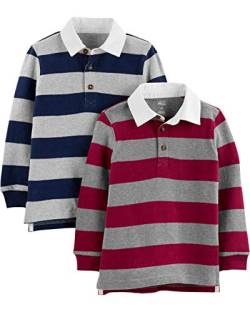 Simple Joys by Carter's Baby-Jungen 2-Pack Long-Sleeve Rugby Striped Fashion-t-Shirts, Burgunderrot Marineblau Streifen, 5 Jahre (2er Pack) von Simple Joys by Carter's