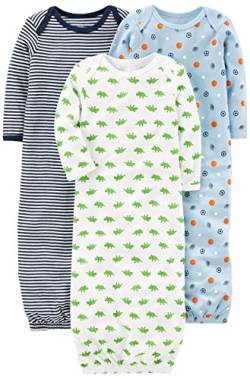 Simple Joys by Carter's Baby Jungen 3-Pack Cotton Sleeper Gown Nachthemden, Blau/Weiß, 0 Monate (3er Pack) von Simple Joys by Carter's