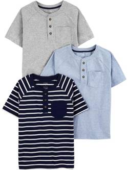 Simple Joys by Carter's Baby-Jungen 3-Pack Short-Sleeve Tee T-Shirt, Blau Heide/Grau Meliert Punkte/Marineblau Streifen, 18 Monate (3er Pack) von Simple Joys by Carter's