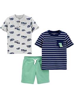 Simple Joys by Carter's Baby-Jungen 3-Piece Button Up, Shorts, and Tee Playwear Set Hosenset, Grau Monster Trucks/Grün/Marineblau Streifen, 2 Jahre von Simple Joys by Carter's