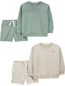 Simple Joys by Carter's Baby-Jungen 4-Piece French Terry Long-Sleeve Shirts and Shorts Playwear-Sets, Beige Streifen/Flaschengrün, 5 Jahre (4er Pack) von Simple Joys by Carter's