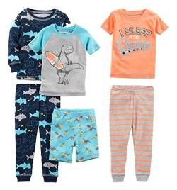 Simple Joys by Carter's Baby-Jungen 6-Piece Snug Fit Cotton Pajama Pyjama-Set, Dinosaurier/Haifisch/Streifen/Surfer, 6-9 Monate (3er Pack) von Simple Joys by Carter's