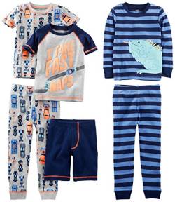 Simple Joys by Carter's Baby-Jungen 6-Piece Snug Fit Cotton Pajama Pyjama-Set, Grau Autos/Marineblau Streifen/Textaufdruck, 24 Monate (3er Pack) von Simple Joys by Carter's