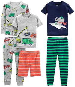 Simple Joys by Carter's Baby-Jungen 6-Piece Snug Fit Cotton Pajama Pyjama-Set, Grau Lkws/Grün Streifen/Marineblau Elefant/Orange Streifen, 6-9 Monate (3er Pack) von Simple Joys by Carter's