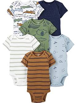 Simple Joys by Carter's Baby Jungen Kurzärmeliger Body, 6er-Pack, Mehrfarbig/Alligator/Streifen/Waldtiere, 0-3 Monate von Simple Joys by Carter's