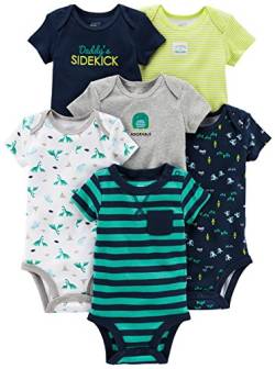 Simple Joys by Carter's Baby Jungen Kurzärmeliger Body, 6er-Pack, Mehrfarbig/Autos/Dinosaurier/Streifen, 3-6 Monate von Simple Joys by Carter's