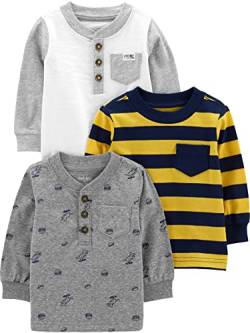 Simple Joys by Carter's Baby-Jungen Long-Sleeve Shirts, Pack of 3 Hemd, Gelb Streifen/Grau Dinosaurier/Weiß, 18 Monate (3er Pack) von Simple Joys by Carter's