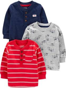 Simple Joys by Carter's Baby-Jungen Long-Sleeve Shirts, Pack of 3 Hemd, Grau Hunde/Marineblau/Rot Doppelstreifen, 18 Monate (3er Pack) von Simple Joys by Carter's