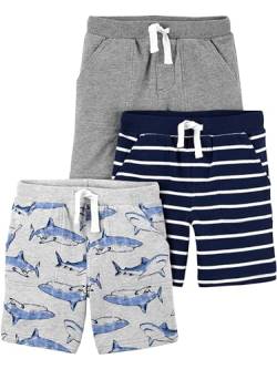 Simple Joys by Carter's Baby-Jungen Multi-Pack Knit Shorts, Grau/Hellgrau Meliert Haifische/Marineblau Streifen, 12 Monate (3er von Simple Joys by Carter's