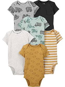 Simple Joys by Carter's Baby-Jungen Short Sleeve Bodysuit Body, Bär/Konstruktion/Nashorn/Streifen, 0 Monate (6er Pack) von Simple Joys by Carter's