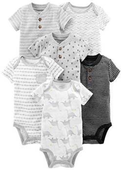 Simple Joys by Carter's Baby-Jungen Short Sleeve Bodysuit Body, Mehrfarbig/Anker/Dinosaurier/Streifen/Wal, 0-3 Monate (6er Pack) von Simple Joys by Carter's