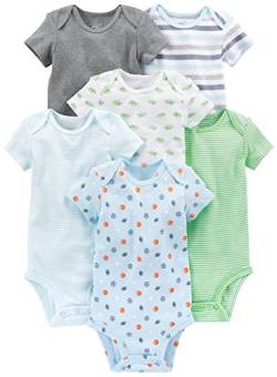 Simple Joys by Carter's Baby-Jungen Short Sleeve Bodysuit Body, Mehrfarbig/Dinosaurier/Sport/Streifen, 0-3 Monate (6er Pack) von Simple Joys by Carter's