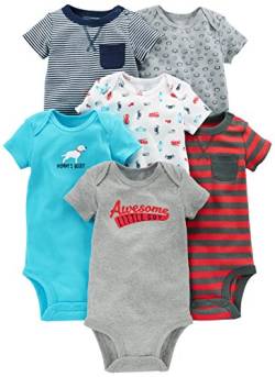 Simple Joys by Carter's Baby-Jungen Short Sleeve Bodysuit Body, Mehrfarbig/Feuerwehrauto/Hunde/Streifen, Frühchen (6er Pack) von Simple Joys by Carter's