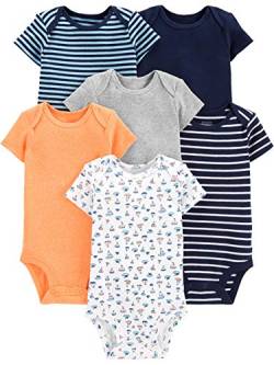 Simple Joys by Carter's Baby-Jungen Short Sleeve Bodysuit Body, Mehrfarbig/Segelboote/Streifen, 0 Monate (6er Pack) von Simple Joys by Carter's