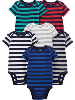 Simple Joys by Carter's Baby-Jungen Short Sleeve Bodysuit Hemd, Grau/Marineblau/Weiß/Multi Stripe, 6-9 Monate (6er Pack) von Simple Joys by Carter's