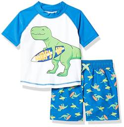 Simple Joys by Carter's Baby Jungen Swimsuit Trunk and Rashguard Set, Blau Weiß Dinosaurier, 12 Monate von Simple Joys by Carter's