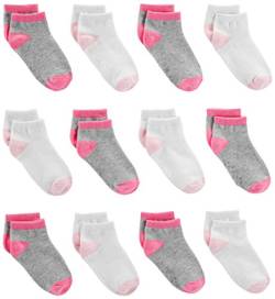 Simple Joys by Carter's Baby Mädchen 12-Pack No-Show Infant-and-Toddler-Socks, Grau/Rosa/Weiß, 0-6 Monate (12er Pack) von Simple Joys by Carter's