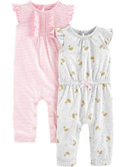 Simple Joys by Carter's Baby Mädchen 2-Pack Fashion Jumpsuits Overall, Grau Schwäne/Rosa Streifen, 0-3 Monate (2er Pack) von Simple Joys by Carter's