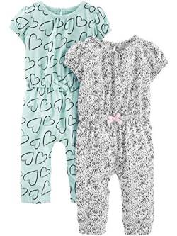 Simple Joys by Carter's Baby Mädchen 2-Pack Fashion Jumpsuits Overall, Minzgrün Herzen/Weiß Punkte, 0-3 Monate (2er Pack) von Simple Joys by Carter's