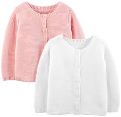 Simple Joys by Carter's Baby-Mädchen 2-Pack Knit Sweaters Cardigan Sweater, Weiß/Rosa, 12 Monate (2er Pack) von Simple Joys by Carter's