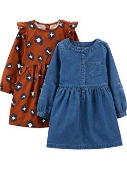 Simple Joys by Carter's Baby Mädchen 2-Pack Long-Sleeve Dress Set Freizeitkleid, Chambray/Gepard, 18 Monate (2er Pack) von Simple Joys by Carter's