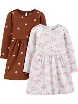 Simple Joys by Carter's Baby Mädchen 2-Pack Long-Sleeve Dress Set Lässiges Kleid, Braun Punkte/Grau Meliert Fuchs, 18 Monate (2er Pack) von Simple Joys by Carter's