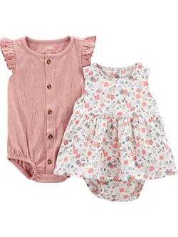 Simple Joys by Carter's Baby-Mädchen 2-Pack Sleeveless Rompers Strampler, Pfirsich/Weiß Floral, 12 Monate (2er Pack) von Simple Joys by Carter's