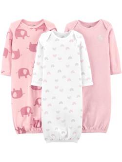 Simple Joys by Carter's Baby-Mädchen 3-Pack Cotton Sleeper Gown Infant-and-Toddler-Nightgowns, Hellrosa Kaninchen/Weiß Regenbogen/Elefanten, 0 Monate (3er Pack) von Simple Joys by Carter's