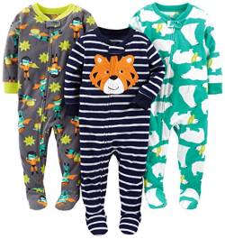 Simple Joys by Carter's Baby-Mädchen 3-Pack Loose Fit Flame Resistant Fleece Footed Pajamas Kleinkind-Schlafanzüge, Grün Eisbär/Kohlegrau Superheld/Marineblau Tiger, 18 Monate (3er Pack) von Simple Joys by Carter's